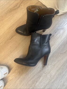 Coach Black Leather Pointed-Toe Ankle Booties